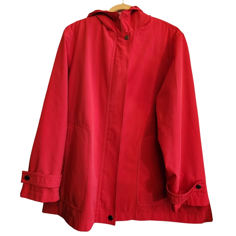 Gallery Rain Jacket Womens Large Red Excellent Hooded Lightweight Trench Coat